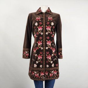 Nygard Brown Floral Embroidered Velvet Jacket Size 6P